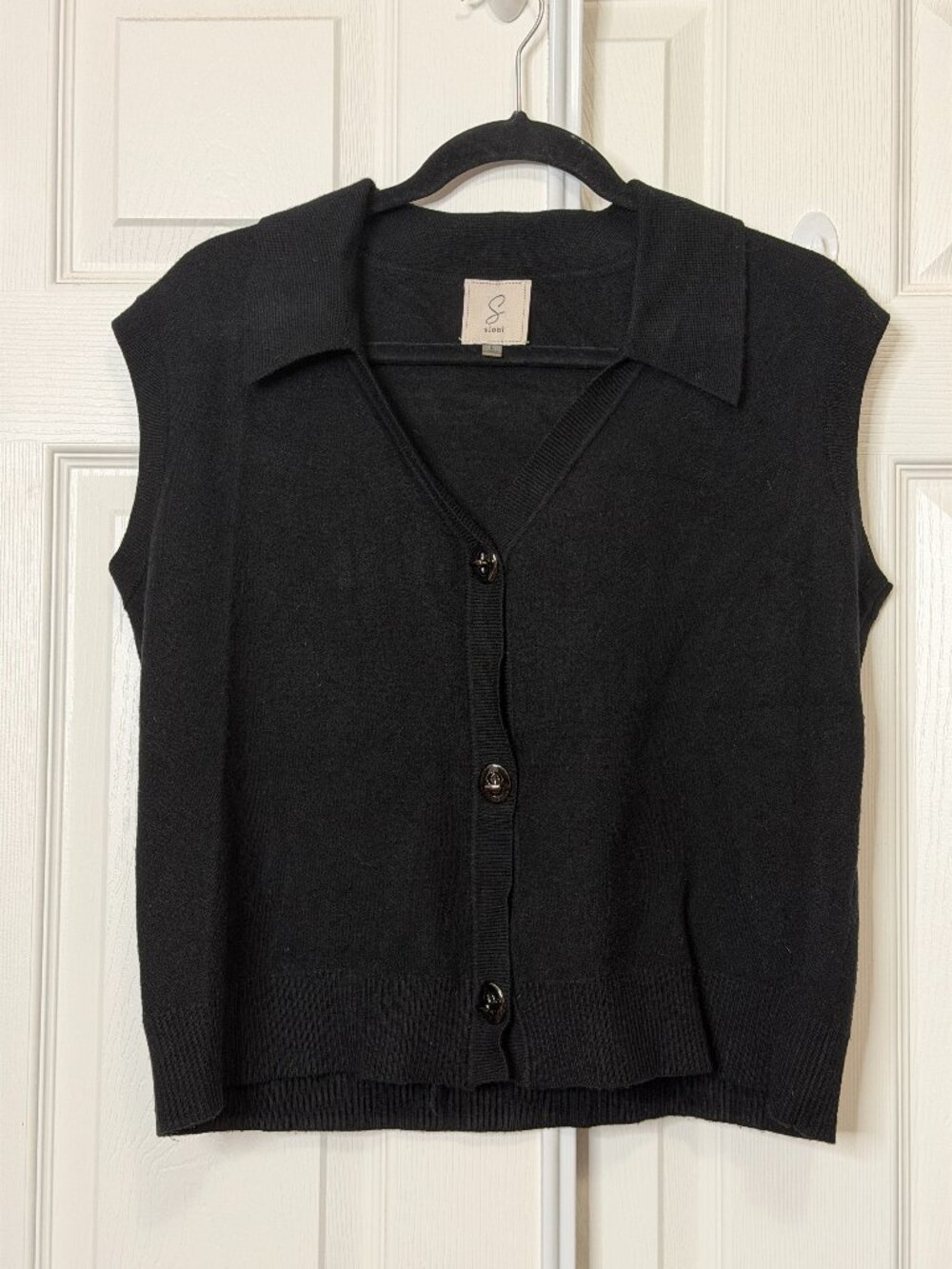 Black Knit Collared Cropped Vest Tank- Sioni Women's Large